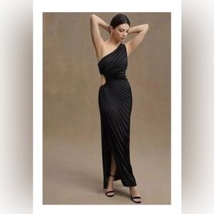 Delfi Collective Solie Pleated One-Shoulder Cutout Sheath Gown